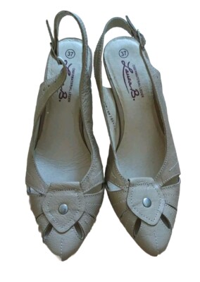 Slingpumps Laura B. Casual Festlich Sommer Gr.37/37,5 Weiches Leder Beige NEU 