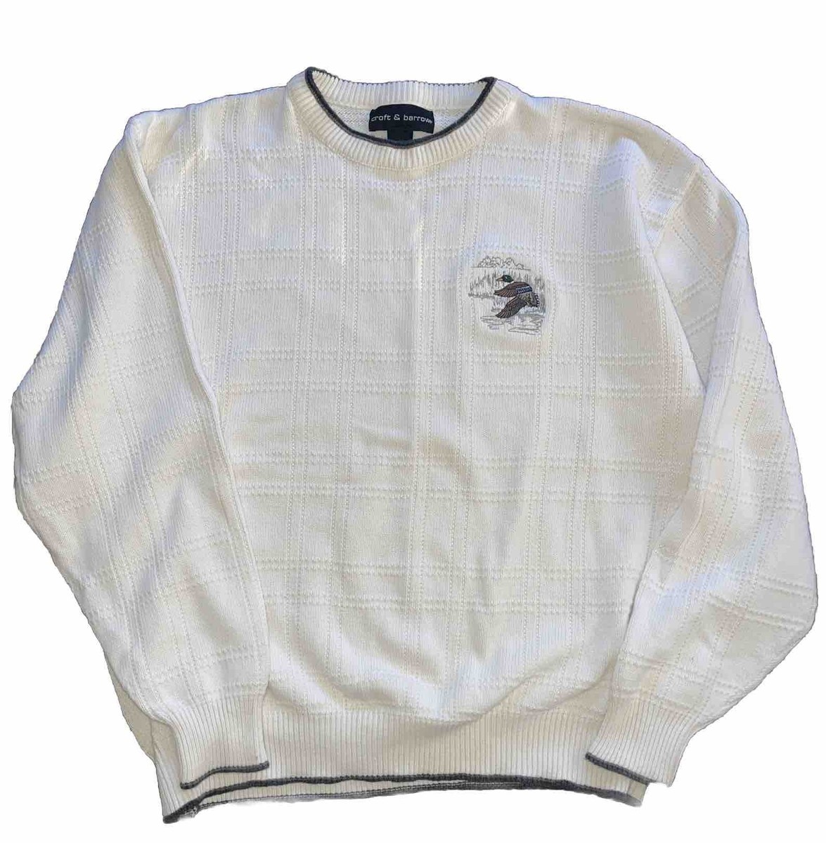 VINTAGE Croft Barrow Sweater Mens L Beige Mallard Duck Embroidered 