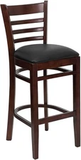 Mahogany Wood Finished Ladder Back Restaurant Bar Stool with Black Vinyl Seat