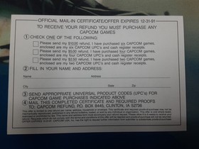 The Mega Man Oferta de Reembolso Capcom Nintendo Correo Tarjeta Certificado CAP-NES-US-3