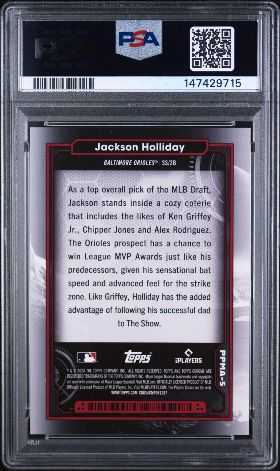 JACKSON HOLLIDAY PSA 10 2024 TOPPS COSMIC CHROME ROOKIE PLANETARY PURSUIT MARS view 2