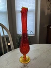 Red Orange Swung Vase Flame Top Amberina Thumbnail 15” - Glows