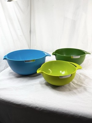 Joseph Joseph Nest 3 Nesting Bowls Set Green & Blue Spouts Non Skid BPA Free FSh