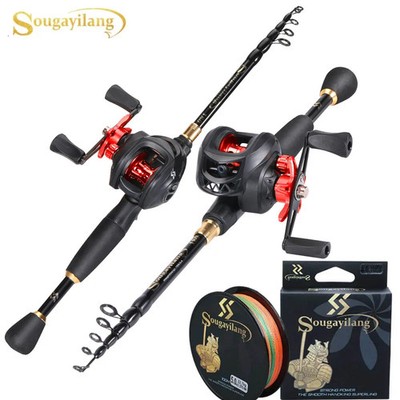 Sougayilang Telescopic Fishing Rod Combo 1.8-2.4m Baitcasting Reel 7.2:1