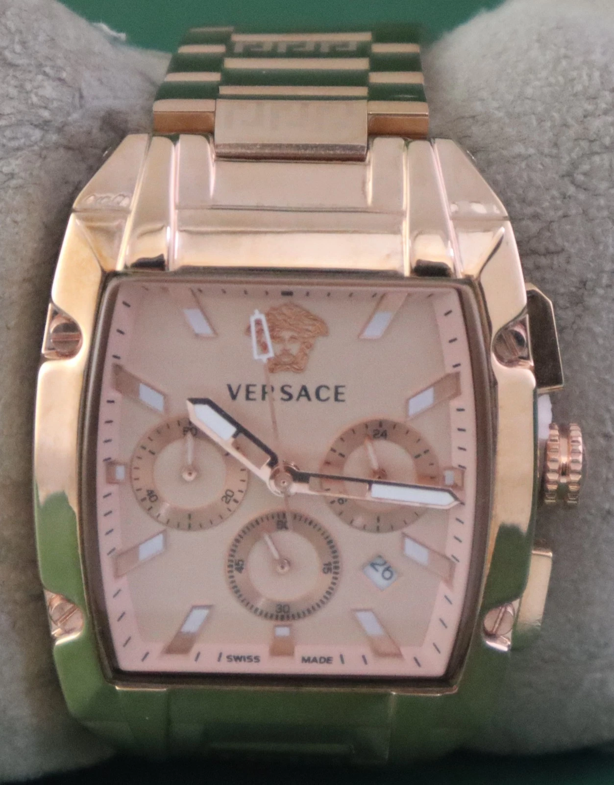 Orologio da Polso Lusso Versace Quarzo Uomo Cronografo Quadrante Oro Rosa Cinturino Acciaio
