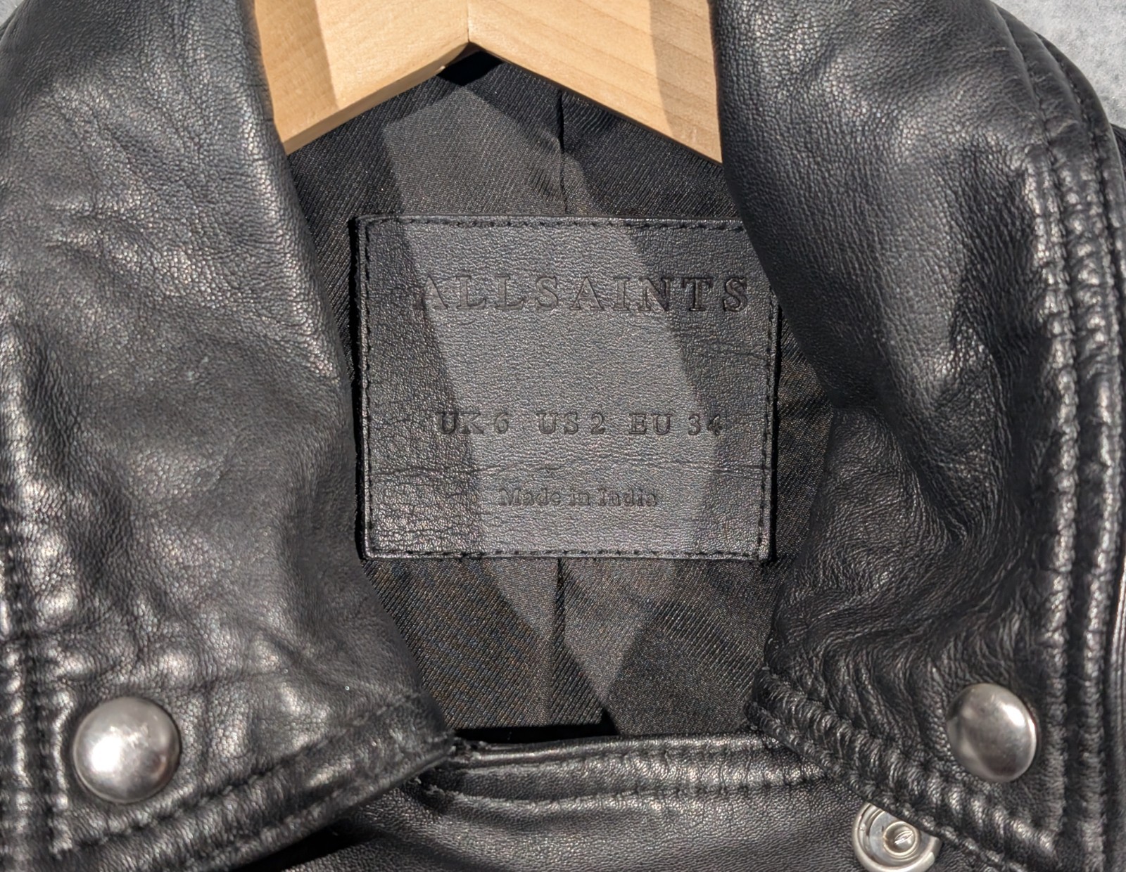 All Saints Sheep Leather Jacket Women's Size 2 Black Catch Biker Quilted Moto image 5