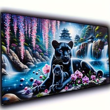 Panther Diamond Art Kits for Adults,Waterfall Landscape Leopard 5D Diamond Paint