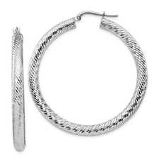 Italian 14k White Gold 4mm x 46mm Medium Diamond Cut Swirling Hoop Earrings