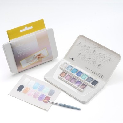 Metallic Watercolor Paint Set 12 Colors, Travel Water Colors with Paints Brus...
