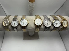 Timex Carriage Women Lot Of 7 New Batteries Stretch Band Silver And Gold Tone