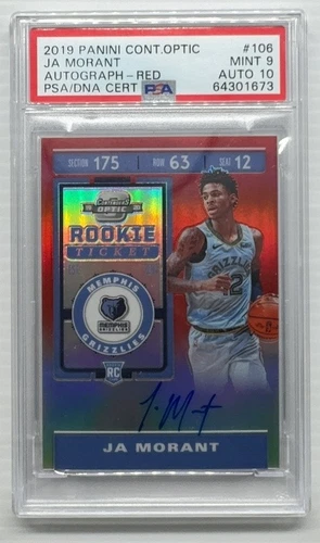 2019-20 Contenders Optic Ja Morant Red Prizm Rookie Auto RC #/149 PSA 9/10