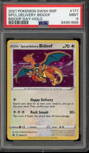 Pokemon Special Delivery Bidoof Day P.M. Center Holo Promo SWSH177 PSA 9 Mint