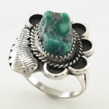 Native American Turquoise Floral Sterling Silver Ring Size 8.5