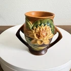 Vintage Roseville Water Lily Brown Two-Handled Art Pottery Vase 71-4 4"