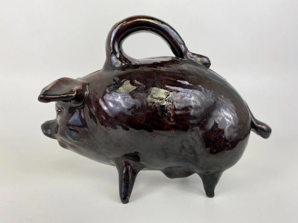 Antique 19thC Redware Pottery Americana Primitive Folk Piggy Figural Still Bank - Image 4 of 4