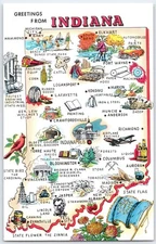 Vintage Indiana State Map Postcard with Landmarks & Symbols, Tichnor Bros