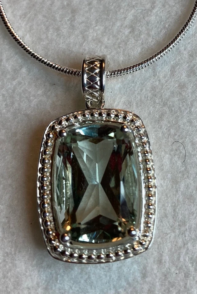 Green Amethyst Sterling Silver Enhancer Pendant w 18" Genuine Pearl Necklace Lot - Image 2 of 4