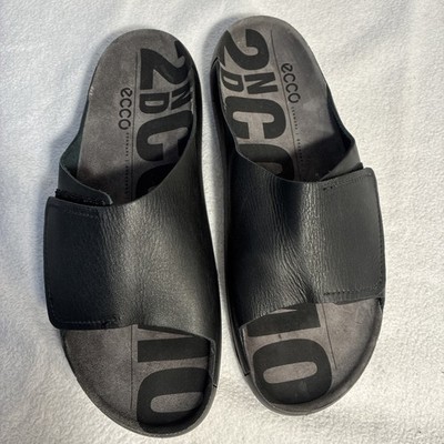 Ecco Mens 2nd Cozmo One Band Slide Black Leather Sz 13-13.5M Made in Portugal