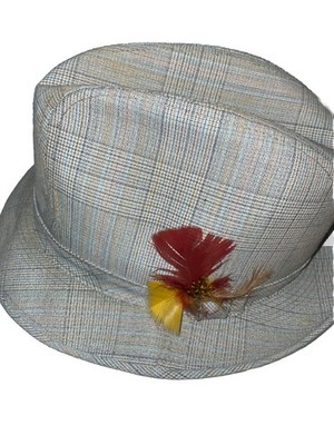 Vtg Artel Plaid Fedora Hat Grey/Multi Plaid Austrian Feather Sz L