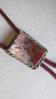 Vintage Bolo Tie Kordelkrawatte Sterling Silber roter Jaspis sign. J A. HOULIHAN