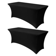 6ft Stretch Black Spandex Table Cloth for Standard Folding Tables 2 Pack Uni...