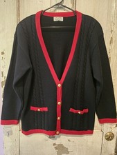 Alfred Dunner Vintage 90s Navy Blue Sweater Red Trim Gold Buttons XL USA