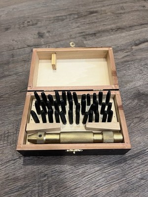 Vintage Steel Letter & Number Stamp Punch Set Wood Box Metal Stamping Tool