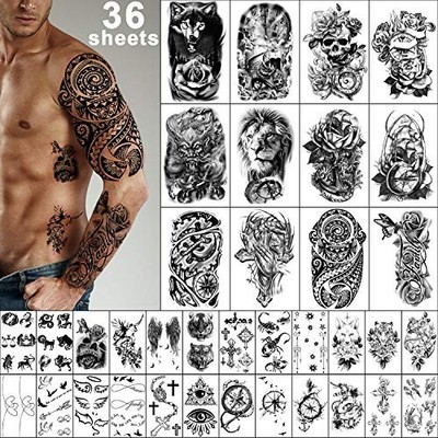 36 Sheets Temporary Arm Body Fake Tattoo Sticker Waterproof for Men Women Adults