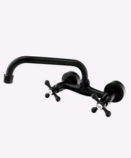 Wall Mounted Tap Black Traditional 'C' Type Cross Head Kitchen Bathroom