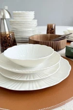 Aura Cream 24-Piece Porcelain Dinnerware Set | 6 Person | Premium Tableware