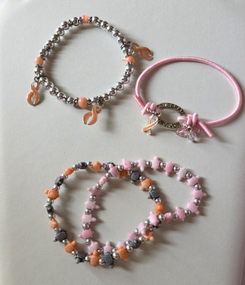 Mix of 4 Bracelets Charm Beaded Multi Color Dangle Elasticized 