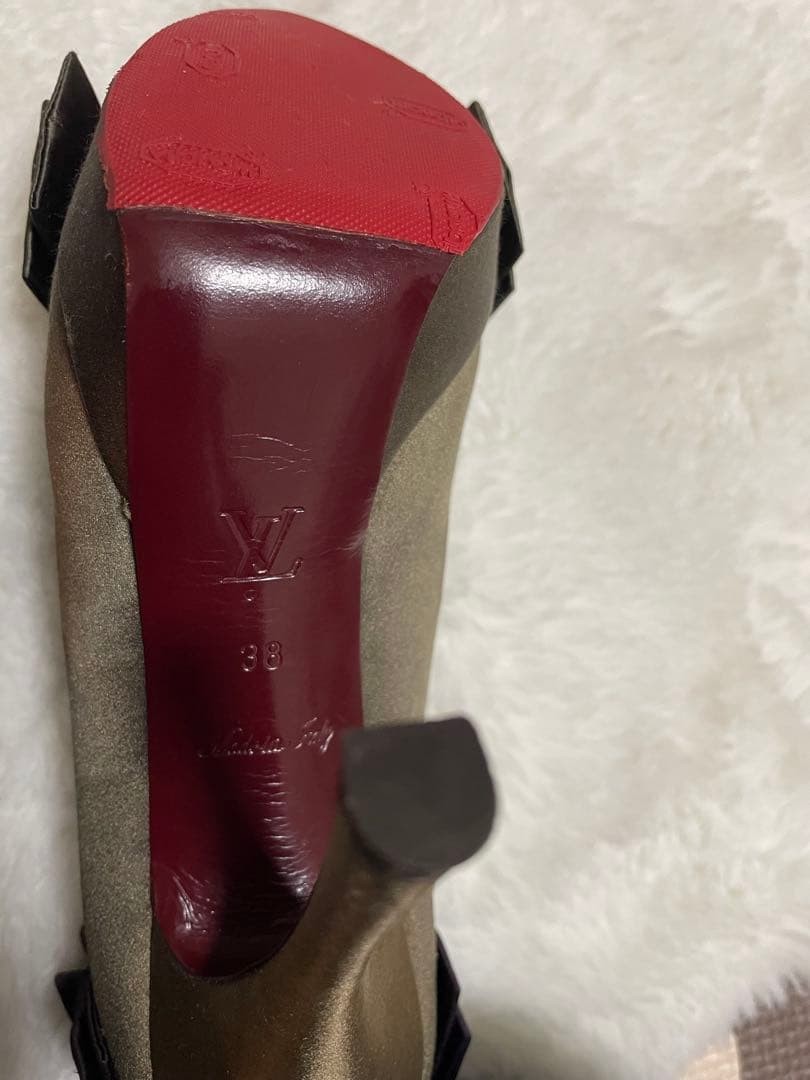 LOUIS VUITTON Pumps Heel Ribbon Satin Olive Green EU38/US8 115942c thumbnail 7