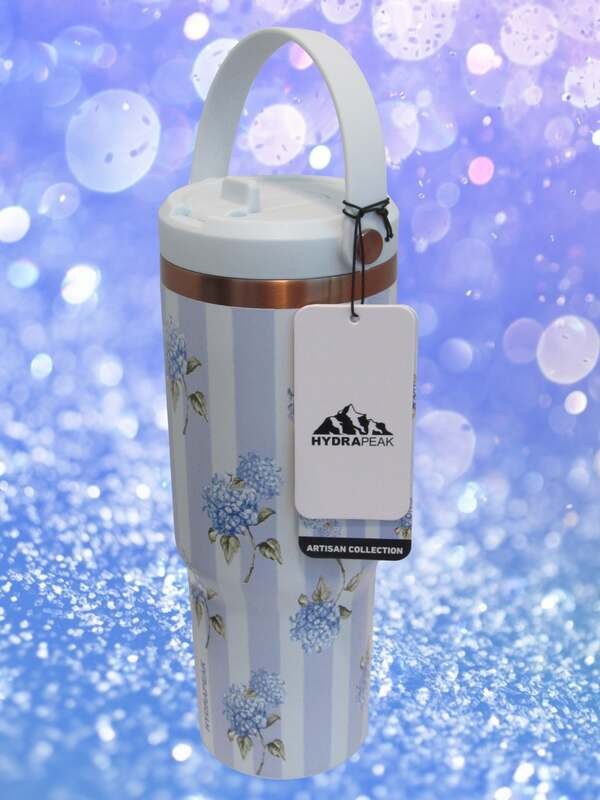 Hydrapeak Artisian Collection Blue Floral Water Bottle With Handle