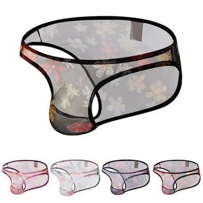 Herren Slips Low-Rise Ice Silk Blend Sheer Mesh Pouch Transparent Unterwäsche