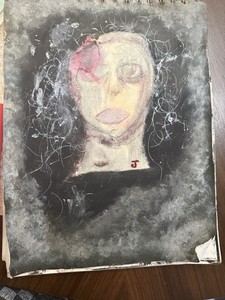 J Abstract Woman Portrait Painting on Paper Signed Unframed Small