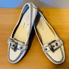 Franco Sarto Kody Ballet Flats Loafers White Leather Womens 6 M Buckle