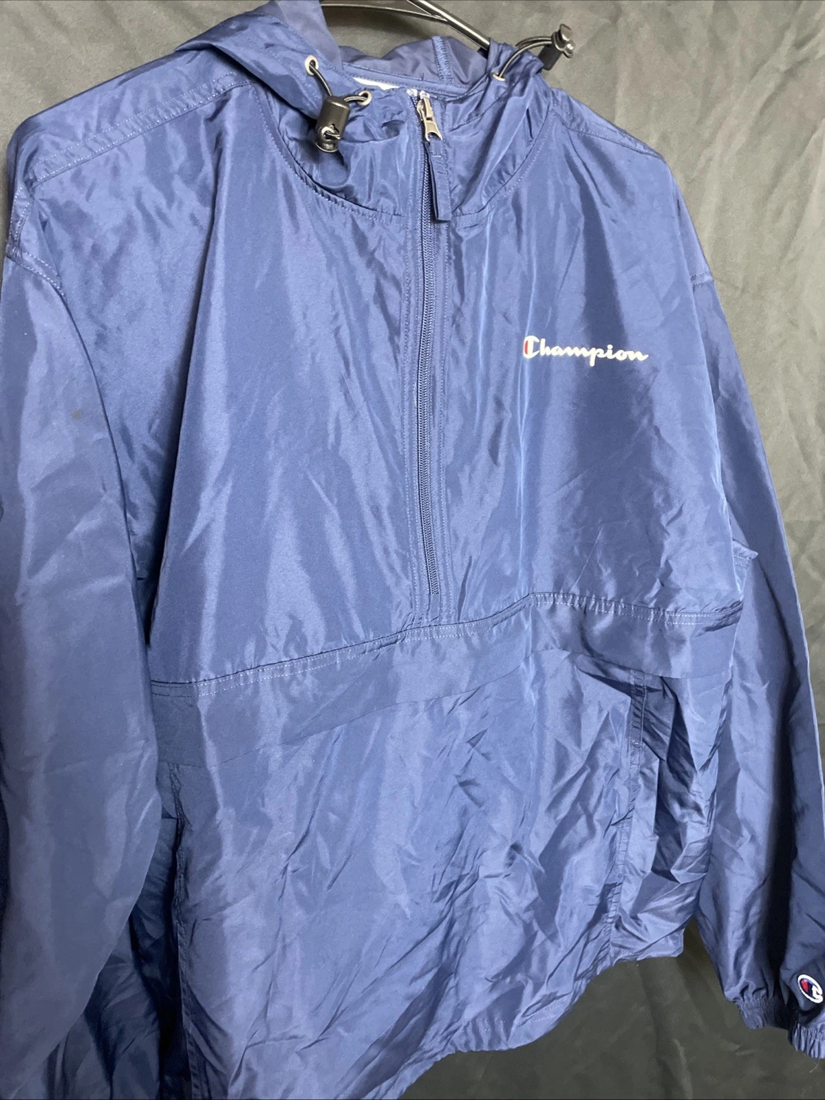 Champion Mens Jacket Packable Wind Resistant Lightweight Scuba Hood Kanga pocket