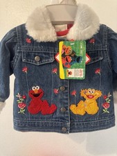 Sesame Street Vtg Y2K Denim Jean Jacket  Shirt Set Embroidered Elmo Zoe 3/6 Mo