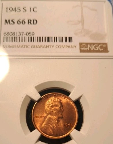 1945 S Lincoln Cent NGC MS66  RD