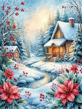 Christmas Diamond Art Kits for Adults, 5D Christmas Snowy House Diamond Painting