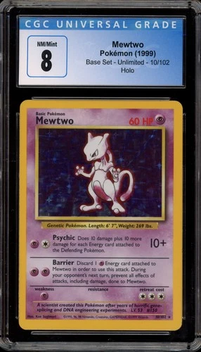 Pokemon Mewtwo Base Set Unlimited Holo Rare #10 CGC 8