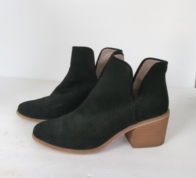 BP Womens Size M Black Leather Ankle Fashion Wooden Heel