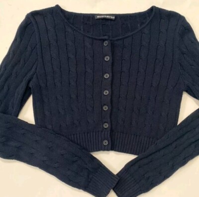 Brandy Melville Athelia Knit Cardigan Navy Blue Cable Knit Chunky