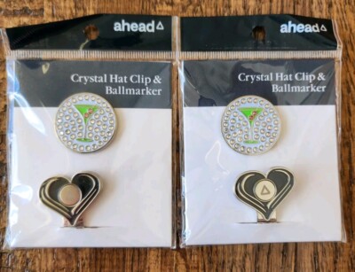 Lot Of 2 AHEAD Crystal MARTINI Hat Clip Box Set w /Box Marker