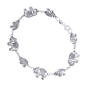 Authentic Thai Elephant Link Fashionable Bracelet 14K White Gold Plated Sterling Silver