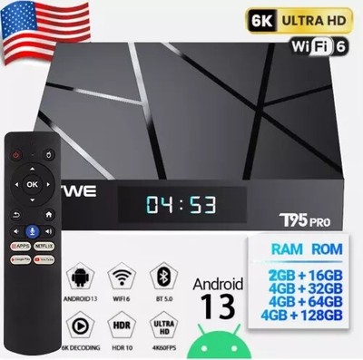 Upgraded 2025 T95  Plus Smart Android 13 TV Box Quad Core 6K 4K HD Stream Player
