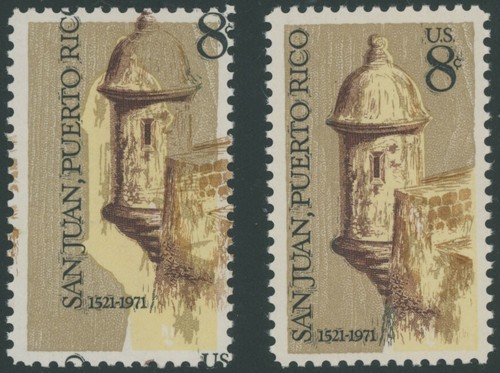 1971, USA SAN JUAN ISSUE, 8C, BLACK COLOR SHIFTED TO TOP RIGHT, NH, SC. #1437