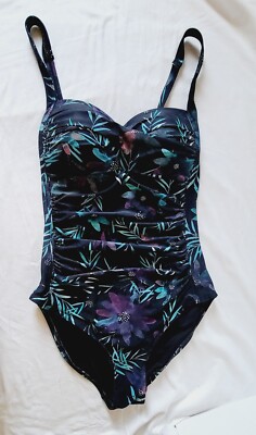 Nip Tuck Black Floral Sz 6 Swimsuit One Piece Ruched Multi-Cup Slimming Beach
