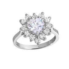 Sterling Silver CZ Stones Flower Ring w/ Heart Shape Center CZ Stone