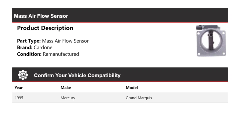 Sensor de flujo de aire masivo Cardone Mercury Grand Marquis 1995 Foto 2 de 4